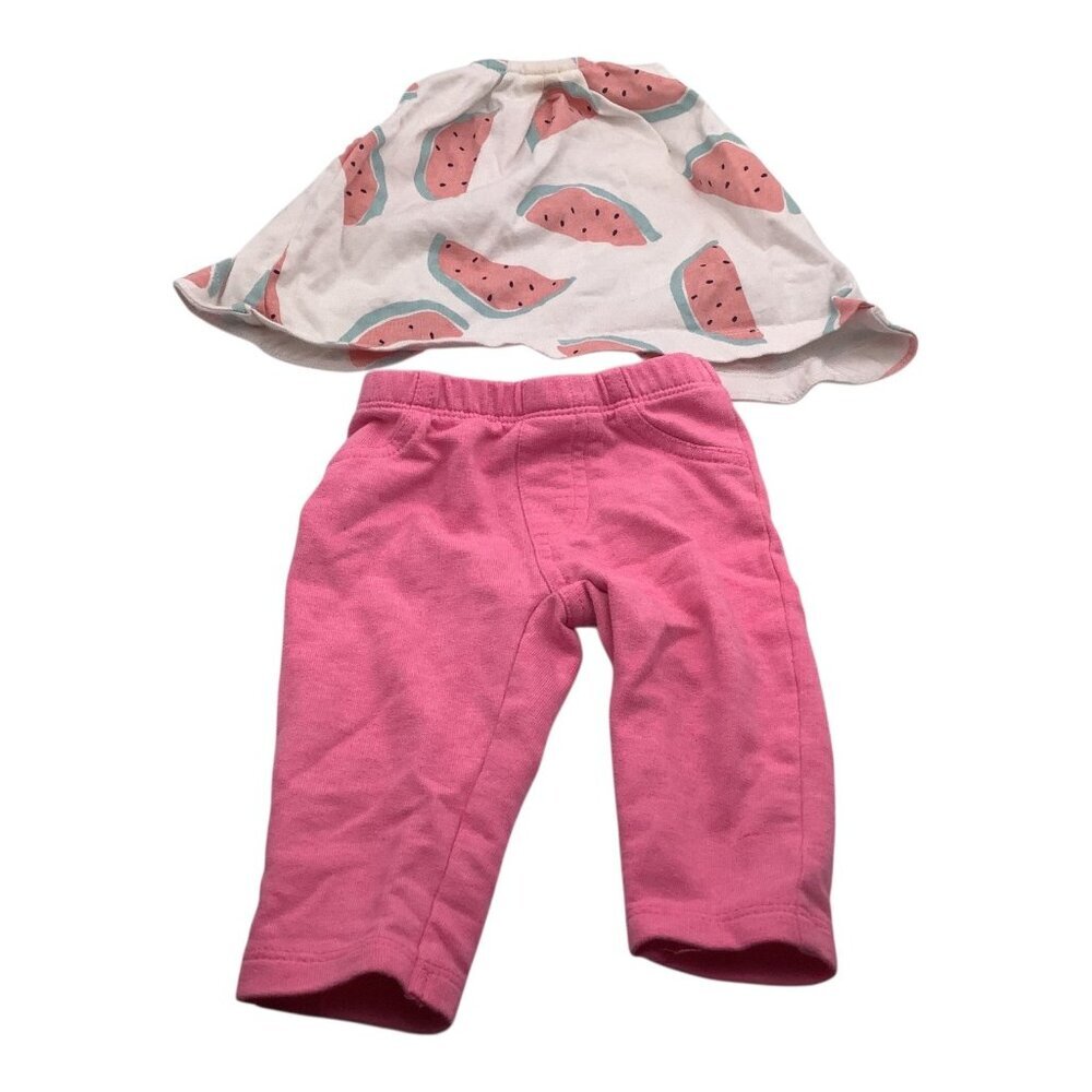Carter's Lot of 2 Girls 3 Months White Watermelon‎ Sleeveless Shirt Pink Pants